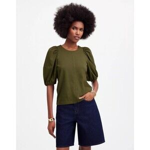 MADEWELL Puff-Sleeve Tee XXS Green Crewneck Short Sleeve Top Relaxed NWT B62